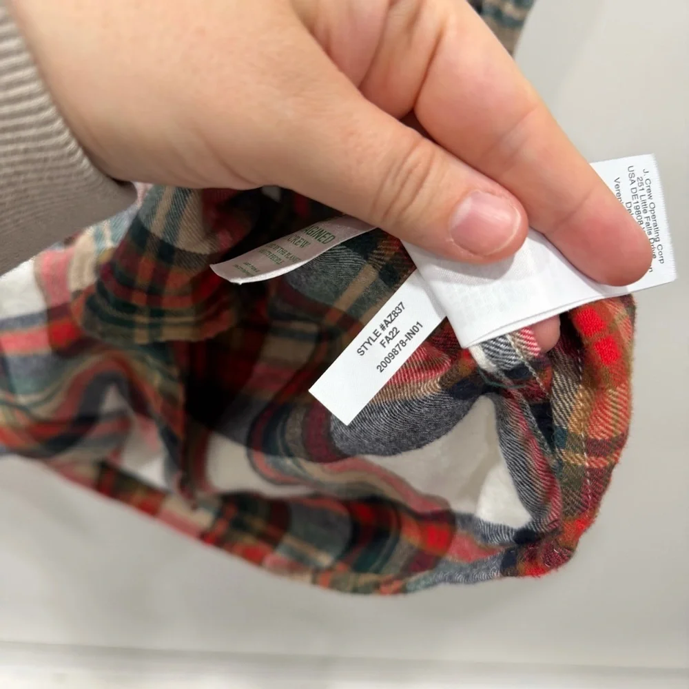 J. Crew Regular Fit Flannel Shirt Long Sleeve Large Plaid Cotton
